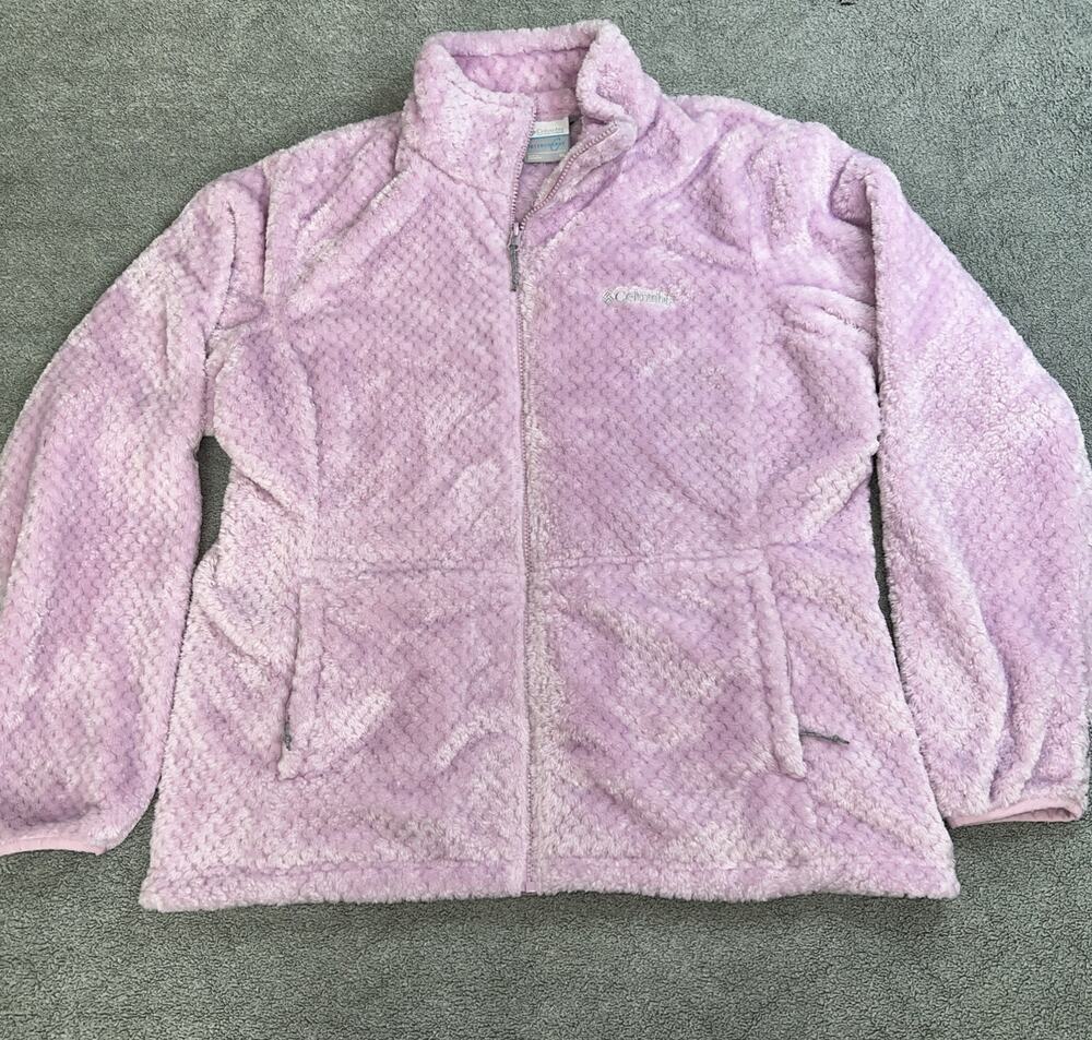 Columbia Interchange Jacket Womens XL Pink Plush Fleece Full Zip Textured Soft